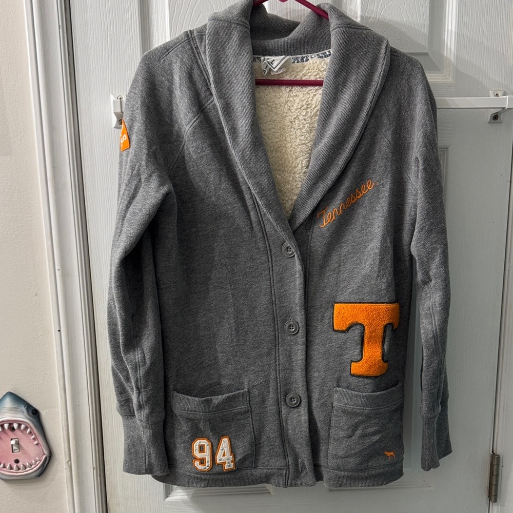 Victoria's Secret Gray Varsity Jacket with Orange Accents